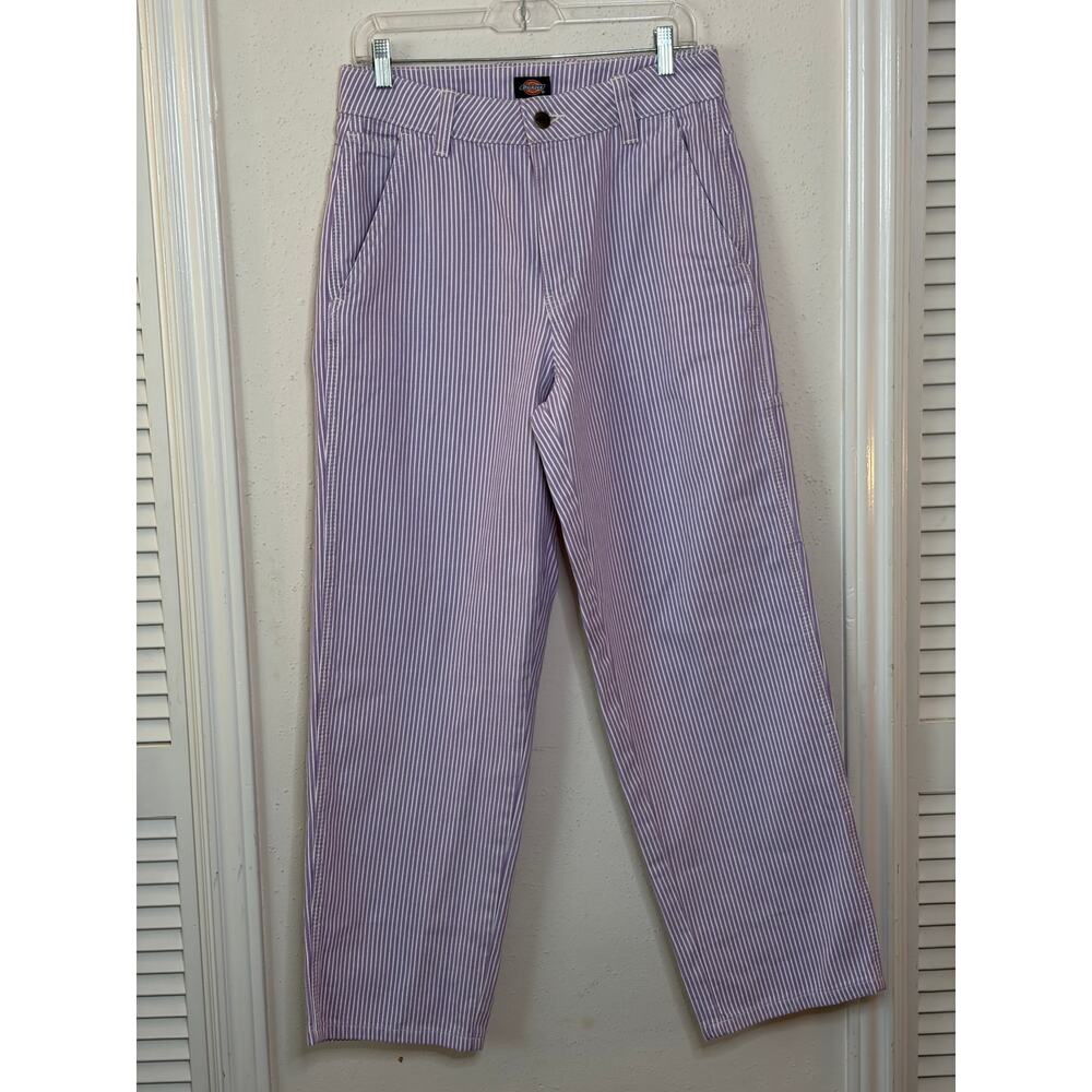 Dickies Womens Lilac White Hickory Stripe 100 Cotton Carpenter Pants 30R